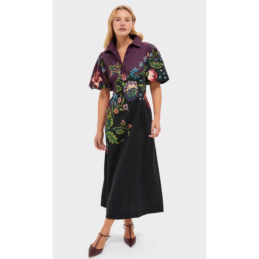 Tuckernuck Midnight Moonflower Delaney Dress Purple Floral Midi Size S